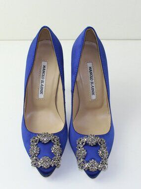 Manolo Blahnik Blue Satin Hangisi Heel Shoes (EU 35 / 5 US)
